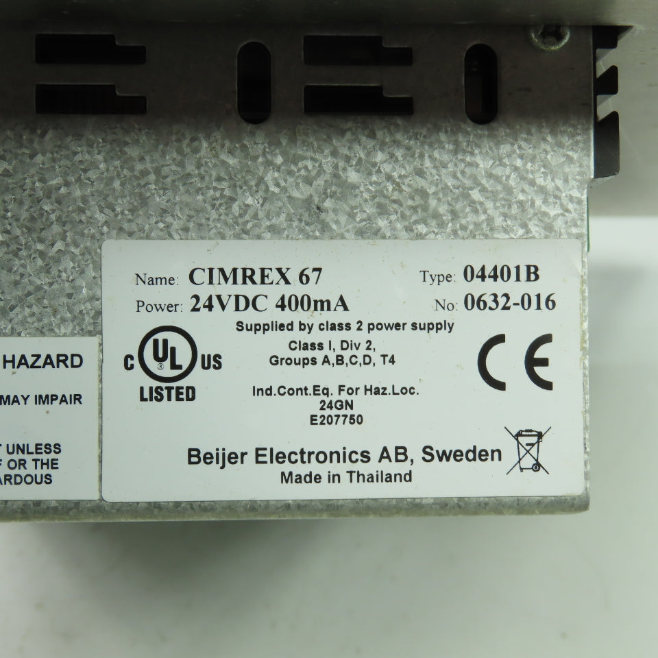 Beijer Electronics CIMREX 67 Operator Interface LED Touchscreen 24VDC 04401B
