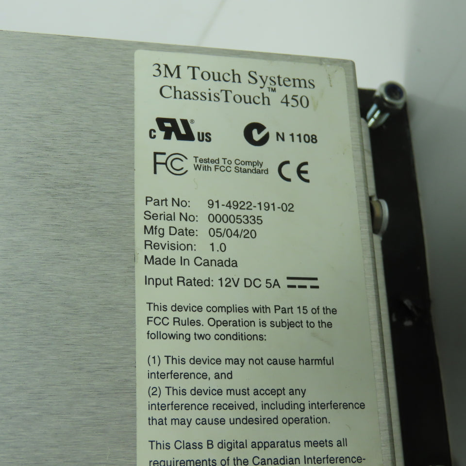 3M 91-4922-191-02 ChassisTouch 450 Operator Interface Touchscreen 24VDC 5A