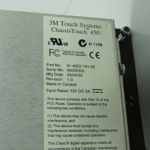 3M 91-4922-191-02 ChassisTouch 450 Operator Interface Touchscreen 24VDC 5A