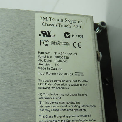 3M 91-4922-191-02 ChassisTouch 450 Operator Interface Touchscreen 24VDC 5A