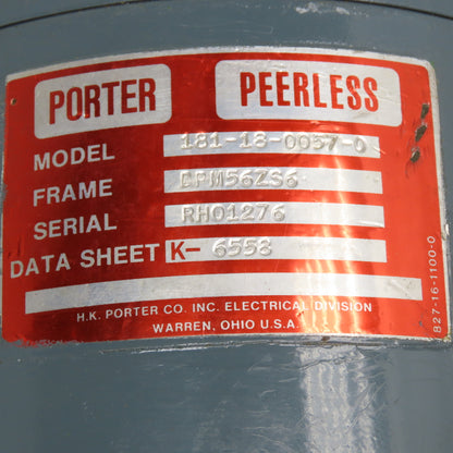 Porter Peerless 181-18-0057-0 DC Electric Motor DPM56ZS6 Frame 7/8" Shaft