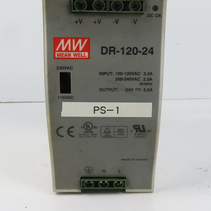 Mean Well DR-120-24 24V DC 5.0A Power Supply 100-120/200-240VAC Input