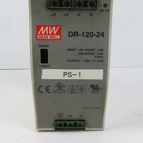 Mean Well DR-120-24 24V DC 5.0A Power Supply 100-120/200-240VAC Input