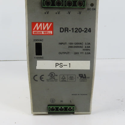 Mean Well DR-120-24 24V DC 5.0A Power Supply 100-120/200-240VAC Input