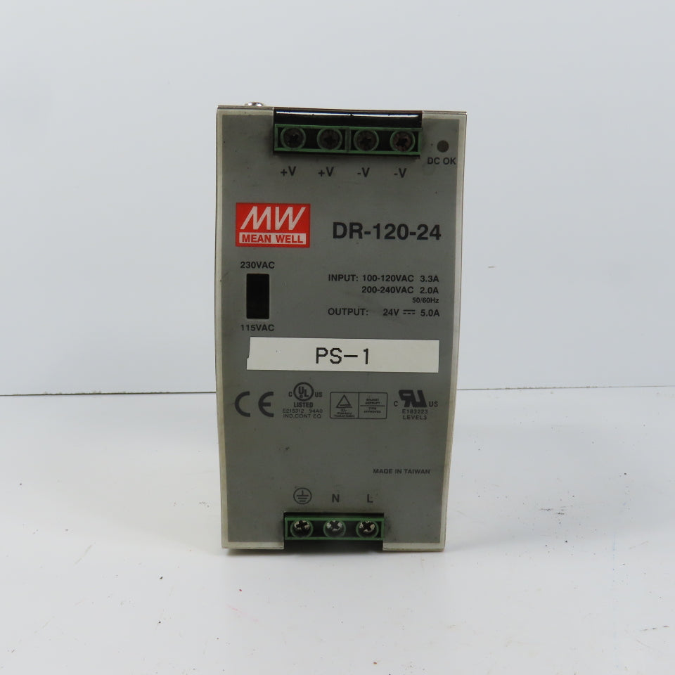 Mean Well DR-120-24 24V DC 5.0A Power Supply 100-120/200-240VAC Input