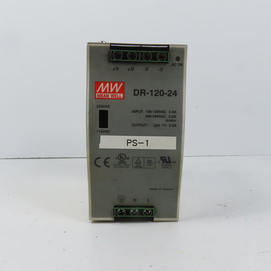 Mean Well DR-120-24 24V DC 5.0A Power Supply 100-120/200-240VAC Input