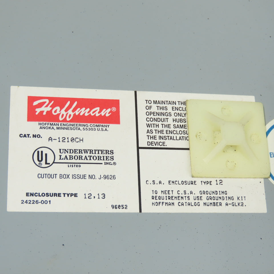 Hoffman A-1210CH 12" x 10" x 5" Steel Electrical Enclosure W/ Backplate