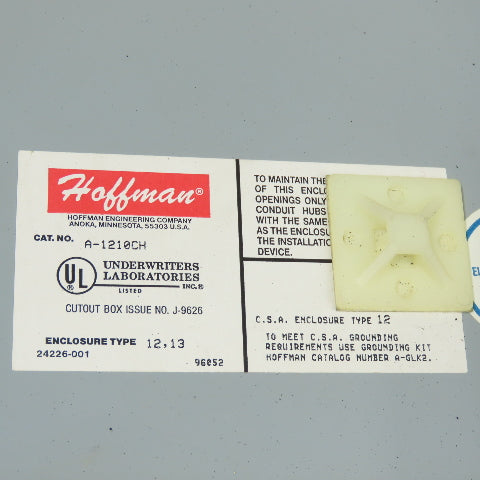 Hoffman A-1210CH 12" x 10" x 5" Steel Electrical Enclosure W/ Backplate