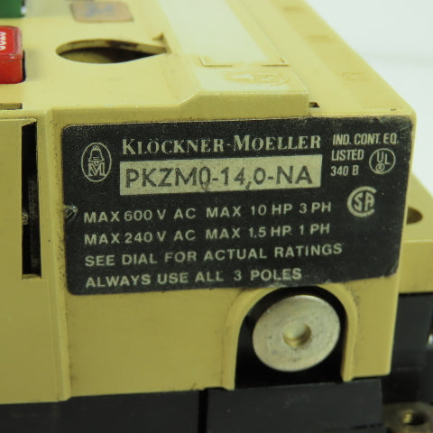 Klockner Moeller PKZM0-14,0-NA Circuit Breaker 600VAC 10HP 3Ph