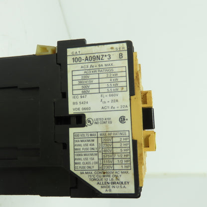 Allen Bradley 100-A09NZ*3 Ser B Contactor 24VDC Coil 7.5HP