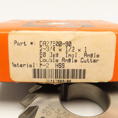 Moon Cutter Co. DA27500-90 2-3/4" x 1/2" Double Angle Cutter 90° 1" Shank