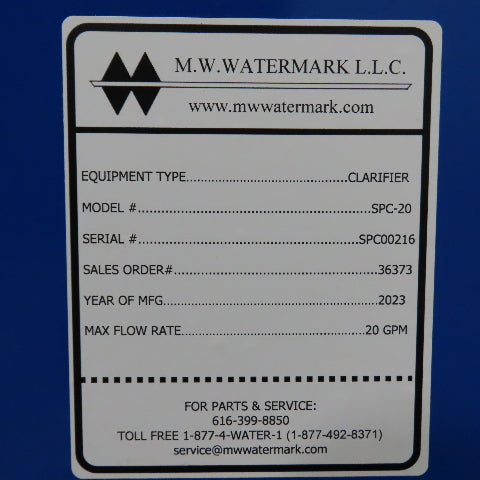 M. W. Watermark SPC-20 20 GPM Incline Slant Plate Clarifier (2023) NEW UNUSED
