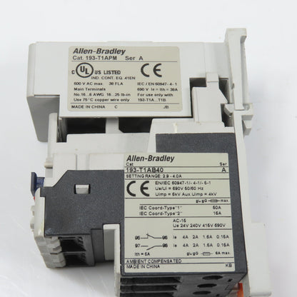 Allen Bradley 193-T1AB40 Sr A Overload Relay 2.9-4A Class 10A W/ 193-T1APM