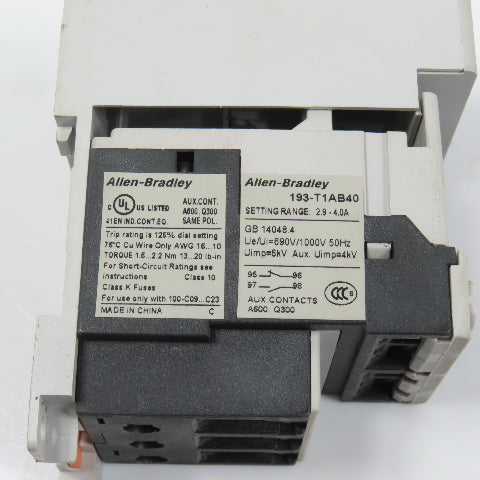 Allen Bradley 193-T1AB40 Sr A Overload Relay 2.9-4A Class 10A W/ 193-T1APM