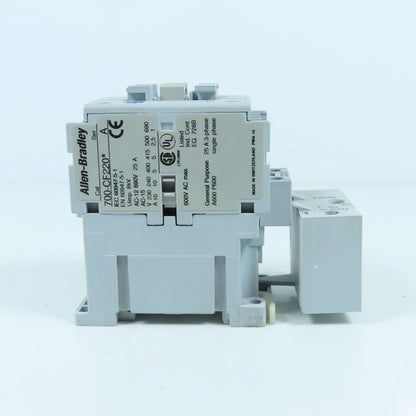 Allen Bradley 700-CF220* Ser A 25A 600V Contactor Relay 12V Coil W/ 100-ETA30