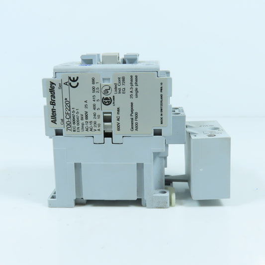 Allen Bradley 700-CF220* Ser A 25A 600V Contactor Relay 12V Coil W/ 100-ETA30