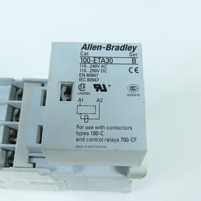 Allen Bradley 700-CF220* Ser A 25A 600V Contactor Relay 12V Coil W/ 100-ETA30