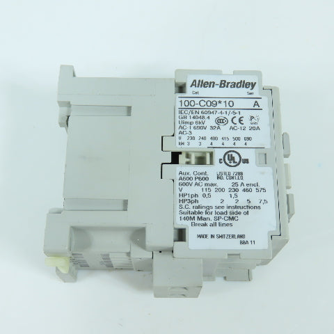 Allen Bradley 100-C09*10 Ser A C09 Contactor 600VAC Max W/ 120V 50/60HZ Coil
