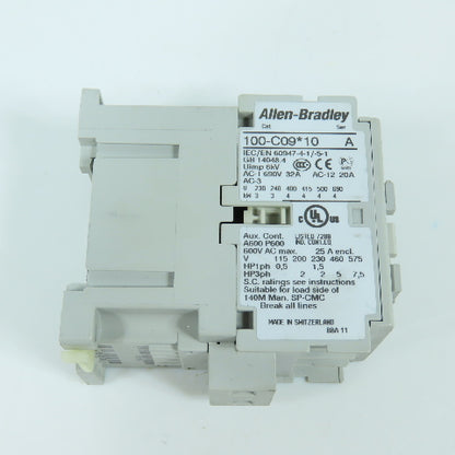 Allen Bradley 100-C09*10 Ser A C09 Contactor 600VAC Max W/ 120V 50/60HZ Coil