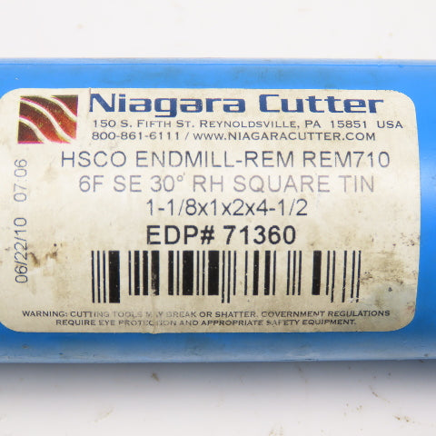 Niagara 71360 1-1/8" TiN Coated HSSCO Square Roughing End Mill 1" Weldon Shank