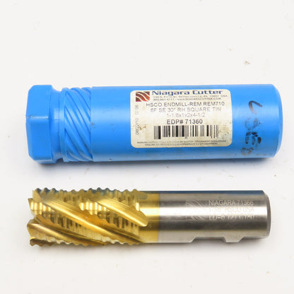 Niagara 71360 1-1/8" TiN Coated HSSCO Square Roughing End Mill 1" Weldon Shank