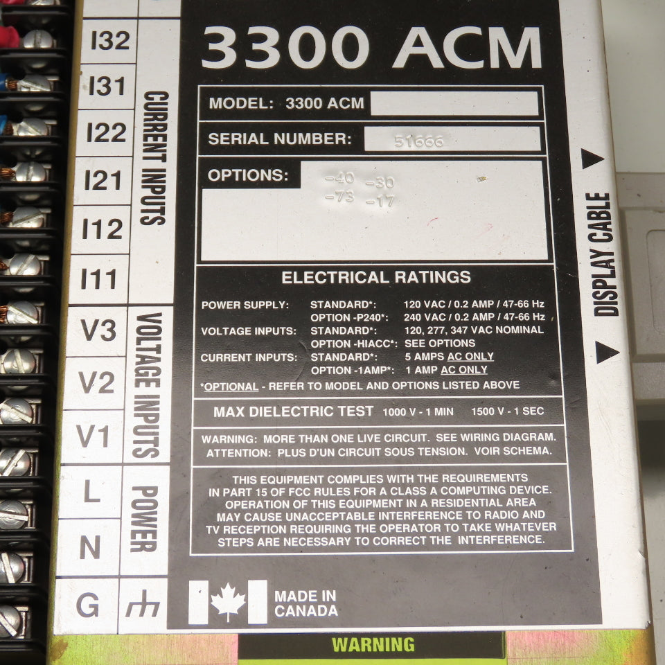 Power Measurement 3300 ACM Digital Power Meter Unit W/ Display & Type Enclosure