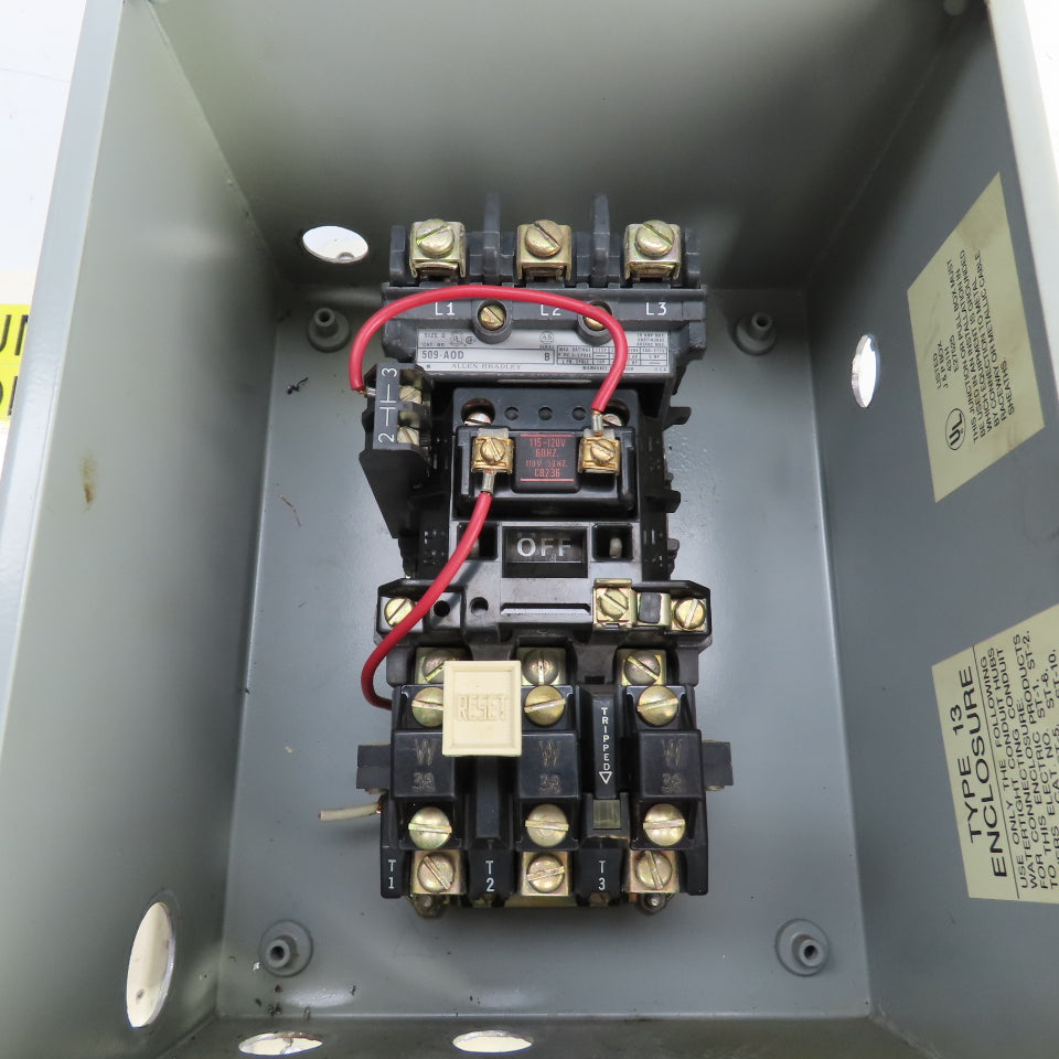 Allen Bradley 509-AOD Size 0 Motor Starter Contactor 5HP 120V Coil W/Enclosure