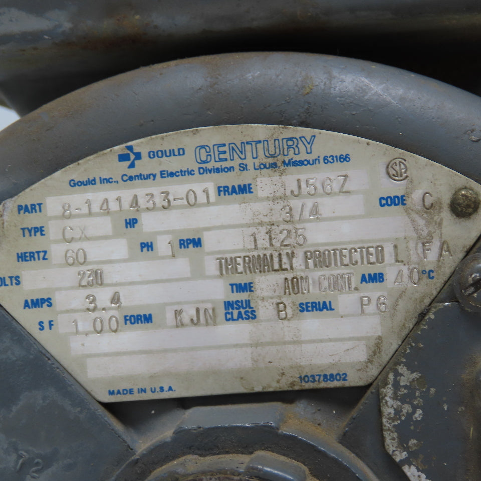 Gould 8-141433-01 3/4Hp 125RPM 230V 1Ph AC Motor