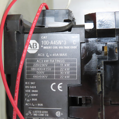 Allen Bradley 109-A45AD3-XXX-3E 30HP Manual Motor Starter 120V Coil W/Trip 30-45
