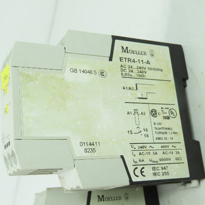 Moeller ETR4-11-A Timing Relay 240V 50/60Hz Lot of 2