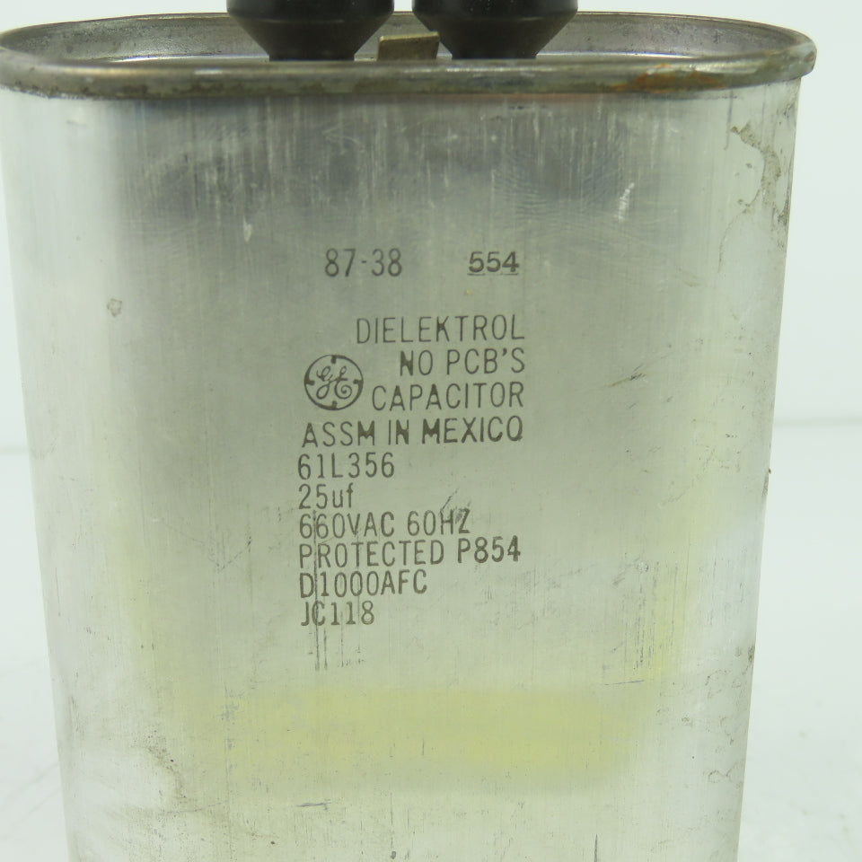 GE General Electric 61L356 Dielektrol Capacitor 25uf 660VAC 60Hz D100AFC JC118