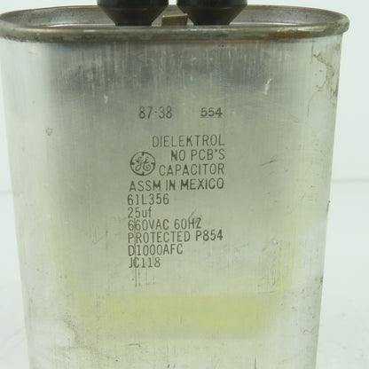GE General Electric 61L356 Dielektrol Capacitor 25uf 660VAC 60Hz D100AFC JC118