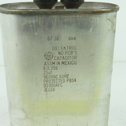 GE General Electric 61L356 Dielektrol Capacitor 25uf 660VAC 60Hz D100AFC JC118