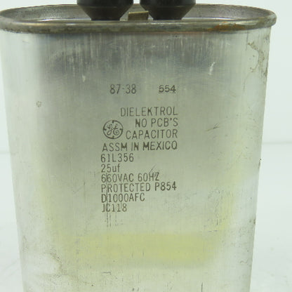 GE General Electric 61L356 Dielektrol Capacitor 25uf 660VAC 60Hz D100AFC JC118