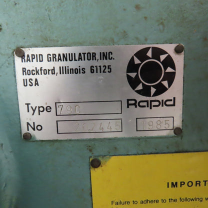Rapid 79C 5HP Plastic Granulator Recycler 230/460V 3PH W/ Dayton 1.5HP Blower