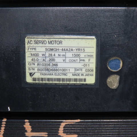 Yaskawa SGMGH-44A2A-YR15 4400W AC Servo Motor 1500RPM 200V 45A 28.4Nm W/Encoder
