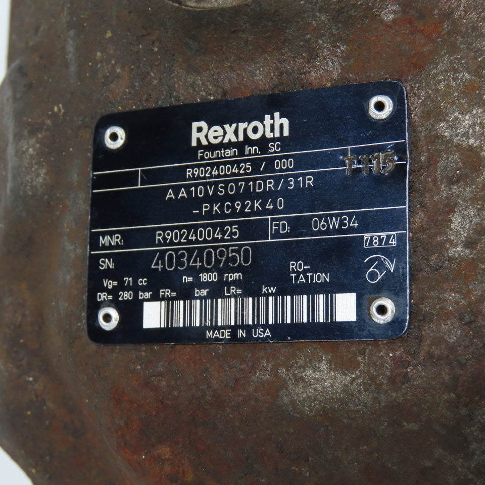 Rexroth R902400425 Hydraulic Piston Pump AA10VS071DR/31R-PKC92K40