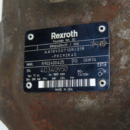 Rexroth R902400425 Hydraulic Piston Pump AA10VS071DR/31R-PKC92K40