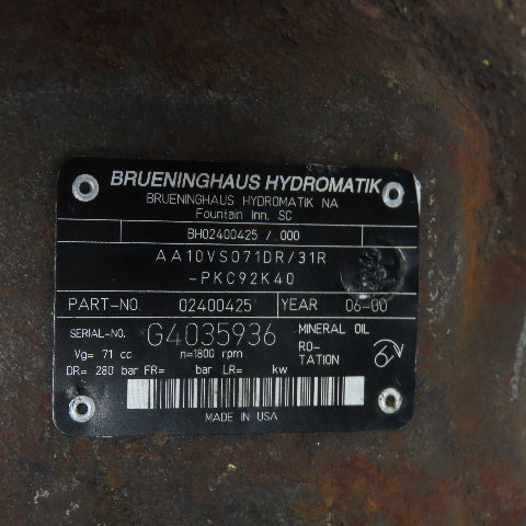 Rexroth 02400425 Hydraulic Piston Pump AA10VS071DR/31R-PKC92K40