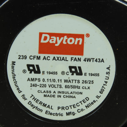 Dayton 4WT43A 239 CFM Axial Cooling Fan 220-240V 0.11A 26W