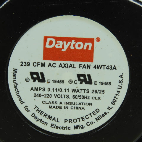 Dayton 4WT43A 239 CFM Axial Cooling Fan 220-240V 0.11A 26W