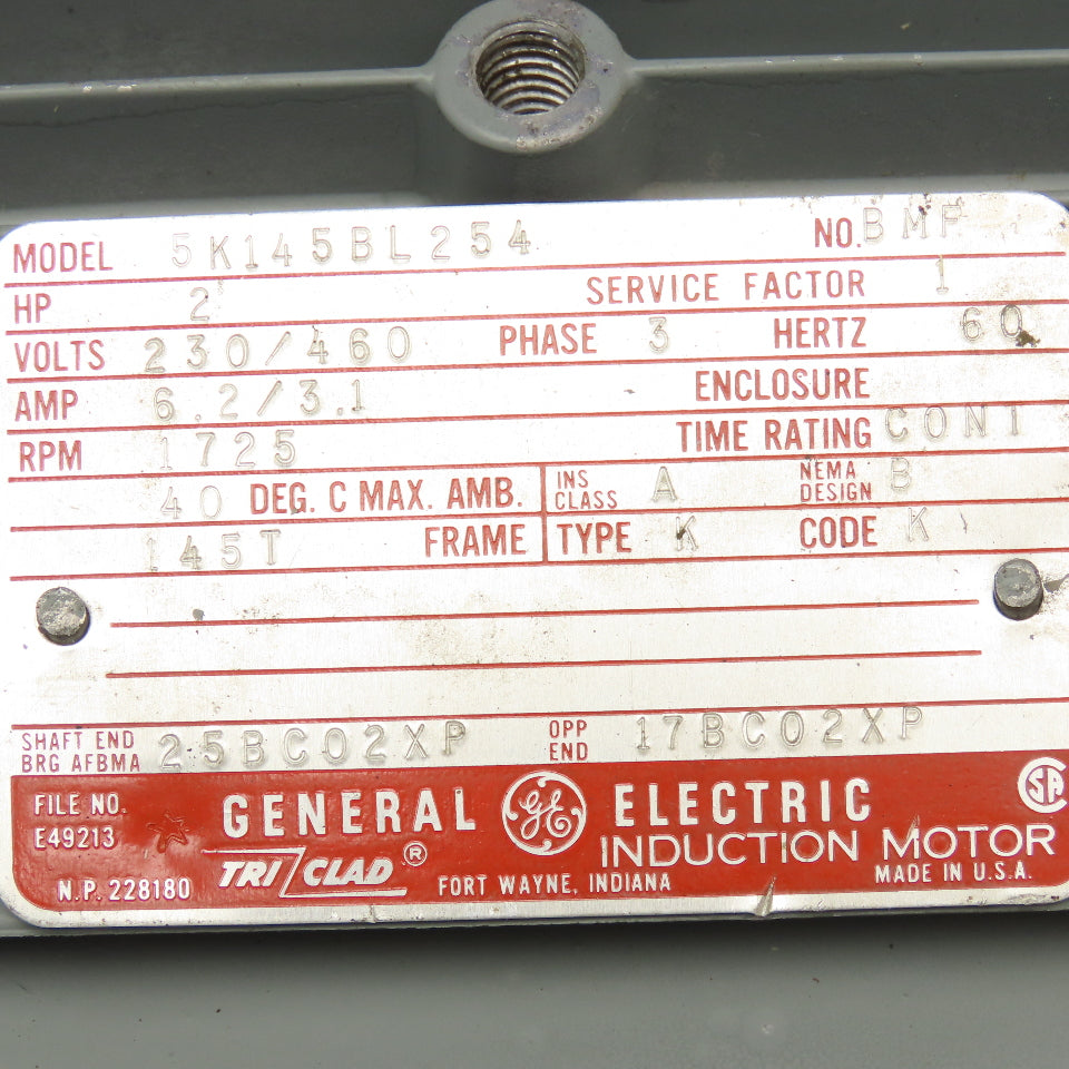 General Electric K145BL254 2Hp 1725RPM 230/460V 3Ph AC Motor