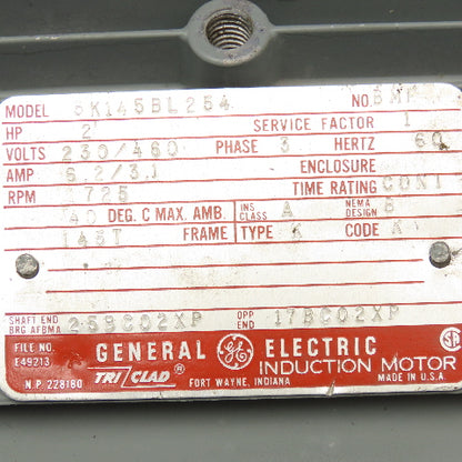 General Electric K145BL254 2Hp 1725RPM 230/460V 3Ph AC Motor