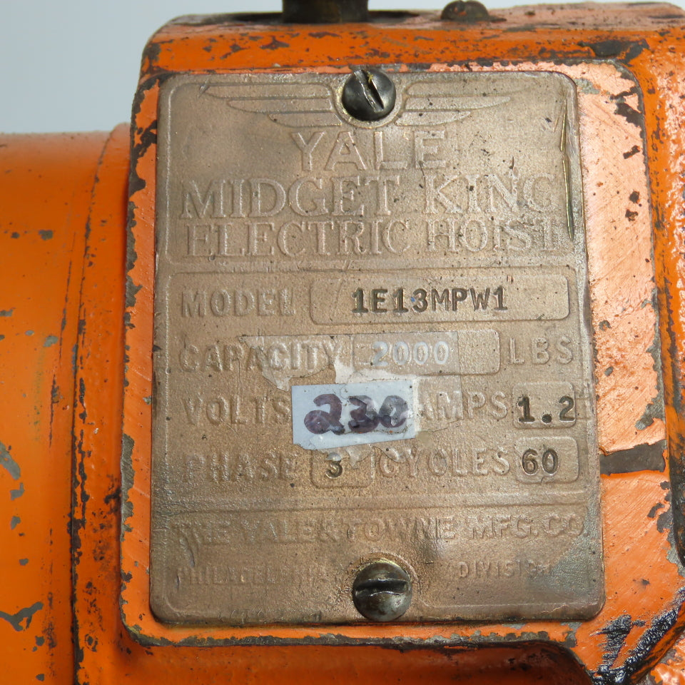 Yale 1E13W1 1/2 Ton 1000LB Electric Chain Hoist 3Ph 230V 12' Lift