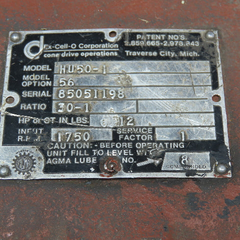 Cone Drive Ex-Cell-O HU50-1 30:1 Ratio Right Angle Gear Reducer Parts/Repair