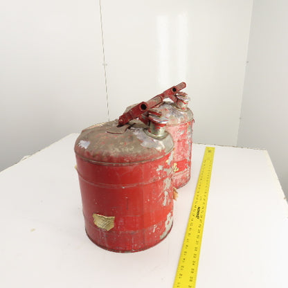Justrite Red Steel Safety Gas Can 5-Gallon Capacity Lot Of 2