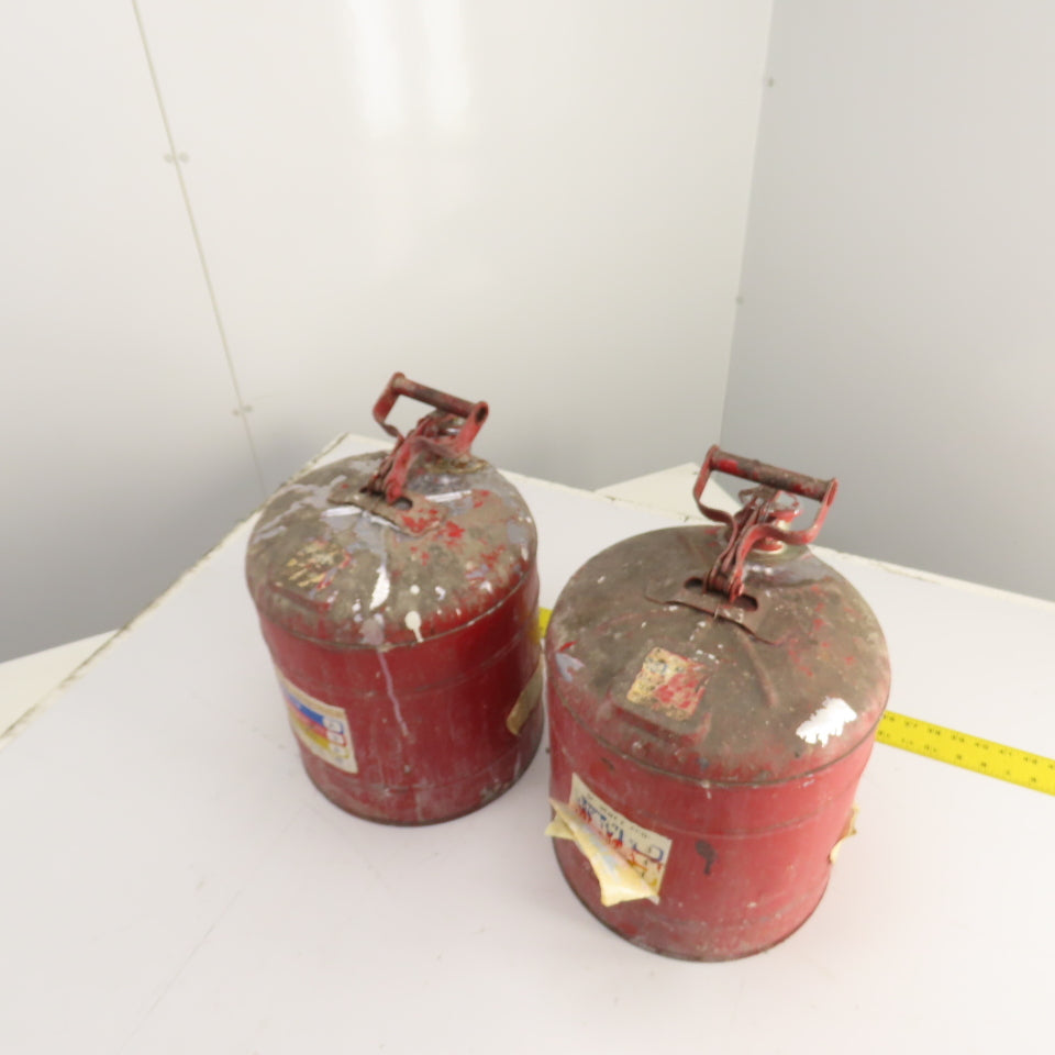 Justrite Red Steel Safety Gas Can 5-Gallon Capacity Lot Of 2