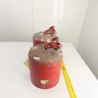 Justrite Red Steel Safety Gas Can 5-Gallon Capacity Lot Of 2