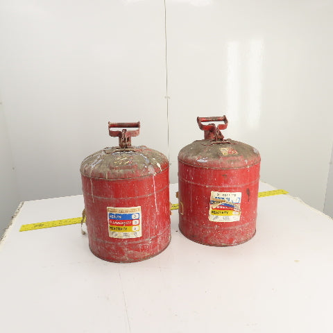 Justrite Red Steel Safety Gas Can 5-Gallon Capacity Lot Of 2