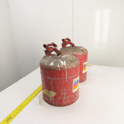 Justrite Red Steel Safety Gas Can 5-Gallon Capacity Lot Of 2